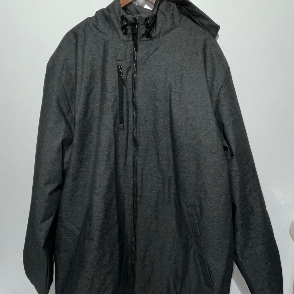 Adidas Mens Charcoal Grey Heathered Hooded Softshell Full Zip Jacket Logo Sleeve